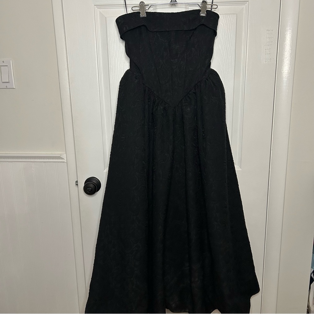 BHLDN Jacquard Strapless Basque-Waist Corset Fit & Flare Gown - Picture 3 of 16